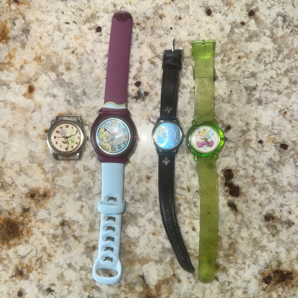 Disney Tinker Bell Watch Lot 4pc Vintage Disney Time Works SII Geneva Kids